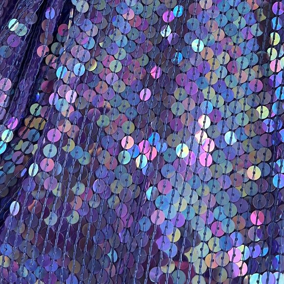 Vintage Silk Sequin Beaded Iridescent Puff Pleated Short Sleeve Button Up Blouse - Picture 5 of 8